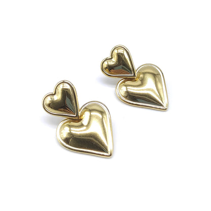 ARETES DOBLE CORAZON DORADO